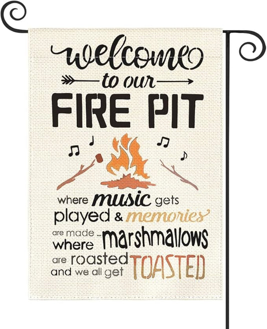 AVOIN colorlife Welcome To Our Fire Pit Camping Garden Flag 12x18 Inch Double Sided Outside, RV Campsite Campfire Holiday Yard Outdoor Decoration