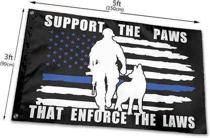 American Police Dog Support The Paws That Enforge The Laws Flag 3 X 5 Ft Polyester with Brass Grommets For Lawn Patio Yard Garden Home Outdoor Decor Fade Resistant Banner -5