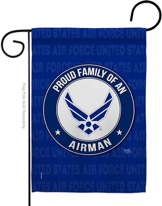 Proud Family Airman Garden Flag - Armed Forces Air Force USAF United State American Military Veteran Retire Official - House Decoration Banner Small Yard Gift Double-Sided Made in USA 13 X 18.5