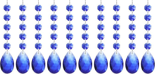 PATIKIL Teardrop Crystal Chandelier Pendants Beads, 10 Pack 145mm Length 38mm Chandelier Prisms Parts Ornaments Hanging Beads for DIY Arts Crafts Decoration, Blue