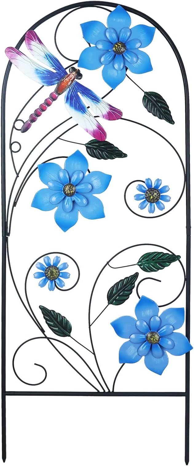 Garden Decor for Outside, YEAHOME 34 Inch Decorative Garden Stakes with Flowers Dragonflies, Metal Spring Yard Decorations for Outdoor Patio Lawn Backyard