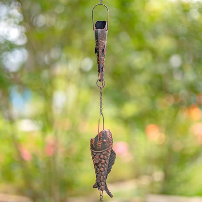 Zaer Ltd. Ornate Hanging Rain Chains (Bronze Finish, Rainbow Trout Fish)
