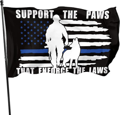 American Police Dog Support The Paws That Enforge The Laws Flag 3 X 5 Ft Polyester with Brass Grommets For Lawn Patio Yard Garden Home Outdoor Decor Fade Resistant Banner -5
