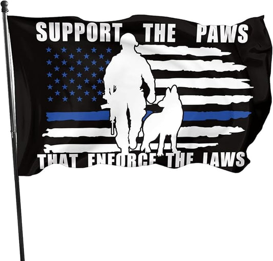 American Police Dog Support The Paws That Enforge The Laws Flag 3 X 5 Ft Polyester with Brass Grommets For Lawn Patio Yard Garden Home Outdoor Decor Fade Resistant Banner -5