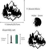 CREATCABIN Deer Pine Tree Metal Wall Art Decor Mountain Forest Black Wall Signs Iron Hanging Metal Ornament Sculpture for Balcony Garden Home Bedroom Decoration Outdoor 11.8x11.6Inch