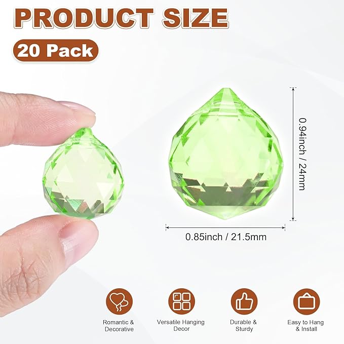 M METERXITY 20-Pack Crystal Ball Prisms, 24mm/0.94 Inch Chandelier Pendant Maker Hanging Crystals Chandelier Prisms for Home/Windows/Garden/DIY Decoration[Apple Green]