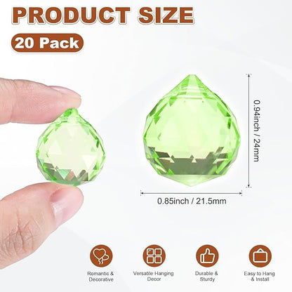 M METERXITY 20-Pack Crystal Ball Prisms, 24mm/0.94 Inch Chandelier Pendant Maker Hanging Crystals Chandelier Prisms for Home/Windows/Garden/DIY Decoration[Apple Green]