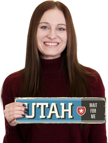 SmartSign 4 x 14 inch Utah State Vintage Metal Sign “Wait For Me”, 40 mil Rustproof Aluminum with Clear Overcoat, Retro Wall Décor, Multicolor, Made in USA