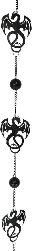 Ebros Black Coated Steel Metal Wyverex Alchemy Folklore Dragon Wall Hanging Wind Chime with Beads 38" L Home and Patio Decor Medieval Fantasy Dungeons and Dragons Mobile Noisemaker