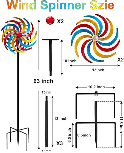 Wind Spinners Outdoor,Kinetic Wind Sculptures & Spinners, 63" Double-Side Metal Wind Spinner for Yard and Garden, Lawn Art Decorations Colorful