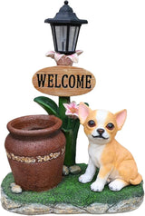 Solar Garden Statue with Planter & Solar Lantern, Outdoor Resin Animal Sculpture, Waterproof Yard Lawn Decor Pot for Succulents, Front Porch Ornament Housewarming Gift (Sitting Corgi)