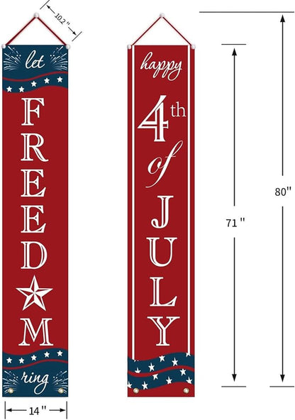 4th of July Decorations - Patriotic Decorations for Independence Day - Happy Fourth of July Deals and Let Freedom Ring Hanging Flags Bunting Banners Door Porch Sign - Fourth of July Party Supplies