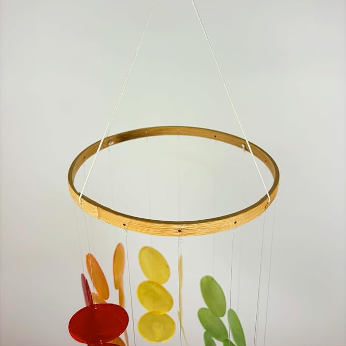 Wind Chimes for Outside Handmade Rainbow Capiz Shells Seashell Sea Glass Arts Windchime Beach Coastal Outdoor Crafts Garden Decor Gardening for Women Patio Finds