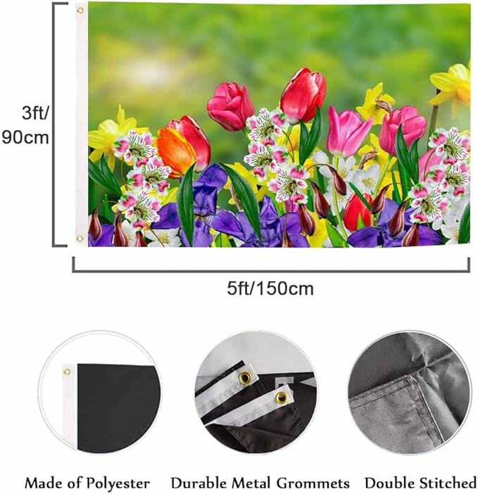 Swono Daffodils Tulips 3x5 Flag Red Purple Spring Flowers Bud Bloom Park Garden Flag Outdoor Flag Garden Yard Outdoor Outside Decorative Flag