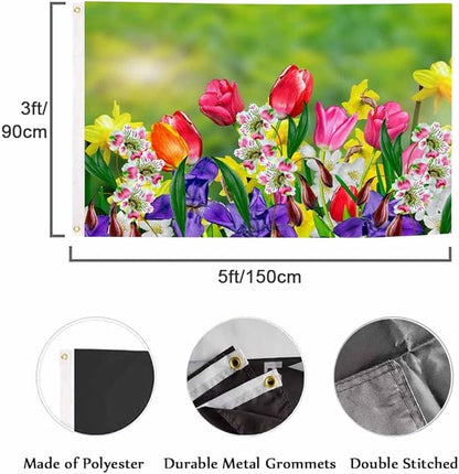 Swono Daffodils Tulips 3x5 Flag Red Purple Spring Flowers Bud Bloom Park Garden Flag Outdoor Flag Garden Yard Outdoor Outside Decorative Flag