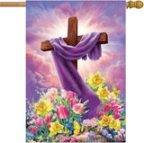 Spring Summer Easter House Flag 28x40 Inch Double Sided Large Burlap Cross Tulip Lily Flower Yard Garden Flags for Seasonal Farmhouse Outside Outdoor Decoration