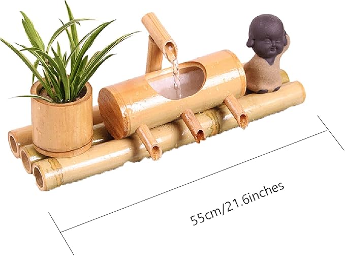 Solar Water Features for The Garden Bird Bath Bamboo Fountain Lucky Flowing Water Tank Living Room Interior Circulation Decoration Bamboo Row Fountain Waterscap,55cm/21.6in