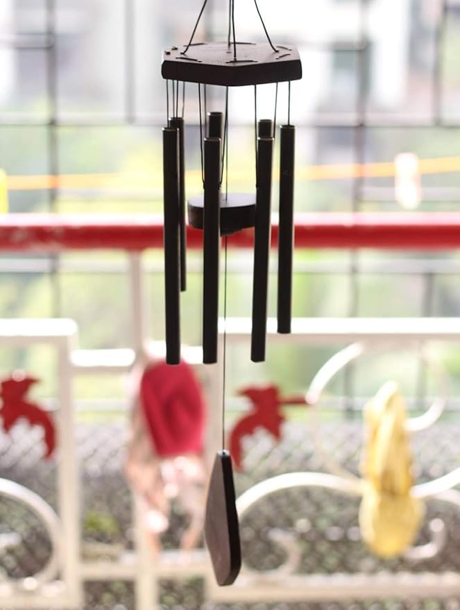 7 Pipe Black Wind Chimes for Home Positive Energy | Metal Windchimes for Balcony Bedroom with Sweet Sound | 18 cm Long