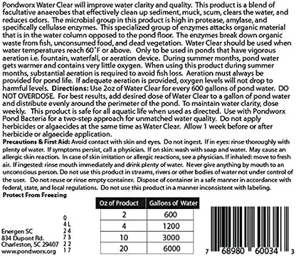 Pond Worx Water Clear - Concentrated Formulation Improves Water Clarity and Quality, Helps Clear Cloudy Water, Safe for Fish, Pets, and Plants - 1 Quart (32ounces)