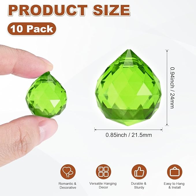 M METERXITY 10-Pack Crystal Ball Prisms, 24mm/0.94 Inch Chandelier Pendant Maker Hanging Crystals Chandelier Prisms for Home/Windows/Garden/DIY Decoration[Green]