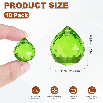 M METERXITY 10-Pack Crystal Ball Prisms, 24mm/0.94 Inch Chandelier Pendant Maker Hanging Crystals Chandelier Prisms for Home/Windows/Garden/DIY Decoration[Green]