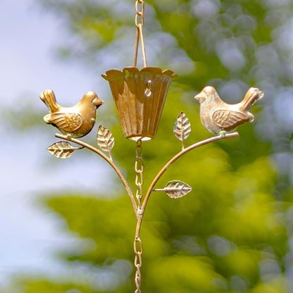 Zaer Ltd. Ornate Hanging Rain Chains (Copper Finish, Birds on Flowers)