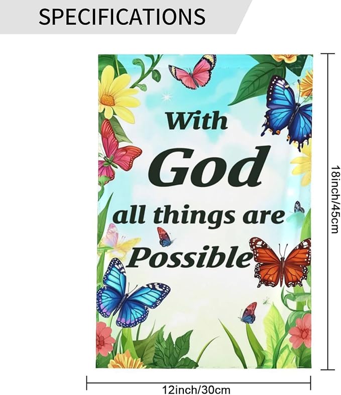 With God All Things Are Possible Garden Flags 12×18 Inch Double Sided Decorative Yard Banner Seasonal Flag for Outdoor Outside Decor