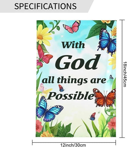 With God All Things Are Possible Garden Flags 12×18 Inch Double Sided Decorative Yard Banner Seasonal Flag for Outdoor Outside Decor