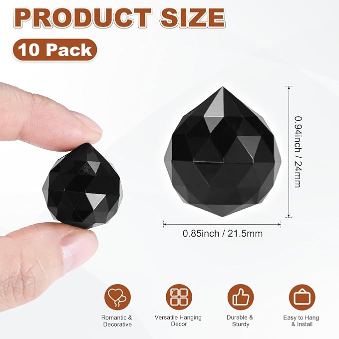 M METERXITY 10-Pack Crystal Ball Prisms, 24mm/0.94 Inch Chandelier Pendant Maker Hanging Crystals Chandelier Prisms for Home/Windows/Garden/DIY Decoration[Black]