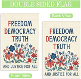 Freedom Democracy Truth and Justice for All Garden Flag, 12 x 18 Inch Double Sided Floral Outdoor Patio Garden Decor, Patriotic Yard Banner for Civic Engagement Advocate 4th of July Homeowner