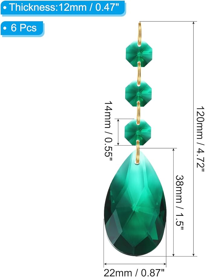 PATIKIL Teardrop Crystal Chandelier Pendants Beads, 6 Pack 120mm Length 38mm Chandelier Prisms Parts Ornaments Hanging Beads for DIY Arts Crafts Decoration, Dark Green