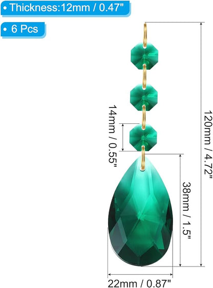PATIKIL Teardrop Crystal Chandelier Pendants Beads, 6 Pack 120mm Length 38mm Chandelier Prisms Parts Ornaments Hanging Beads for DIY Arts Crafts Decoration, Dark Green