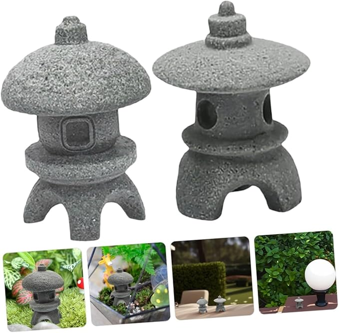 Outdoor Statue Japanese Style Zen Garden Statues 2 Pack Sandstone Decor Sculpture Decor