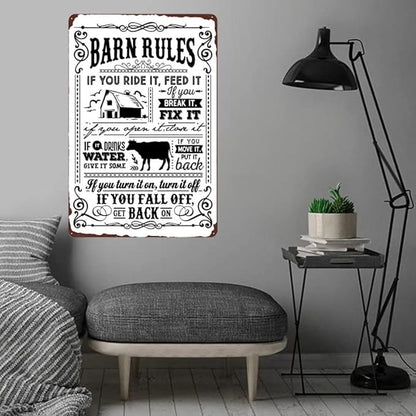 Barn Rules Metal Sign - If You Ride It，Feed It - Cow Vintage Tin Sign for Barn Farm Yard Wall Decor 12x8 Inch