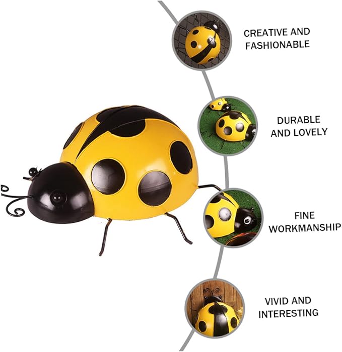 Kisangel 3pcs Iron Art Ladybug Ornaments for Garden Realistic Simulated Decorations Nature Guys
