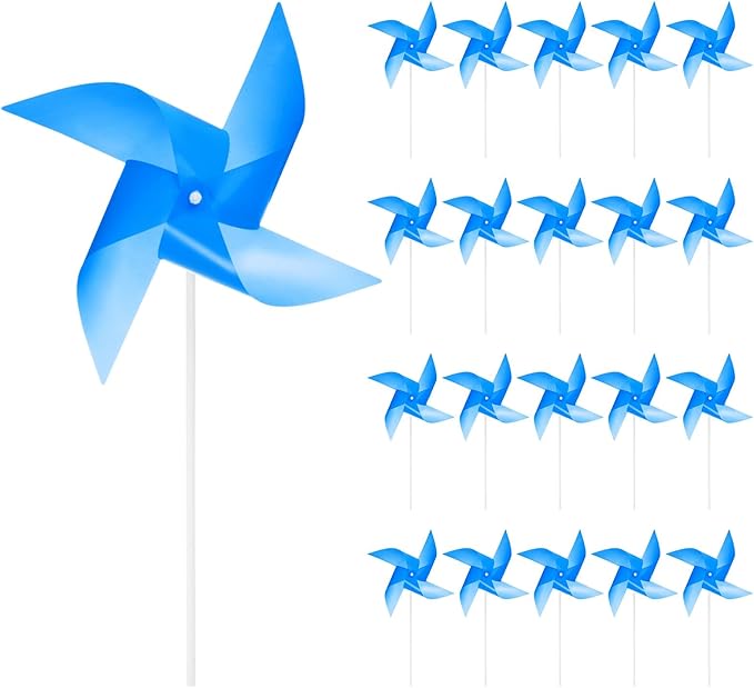 HARFINGTON 50pcs Windmills for The Yard Garden 17" x 11" 4 Leaves Pinwheels Wind Mills Spinners Windproof Waterproof Bird Devices with Stakes for Patio Decor, Dark Blue