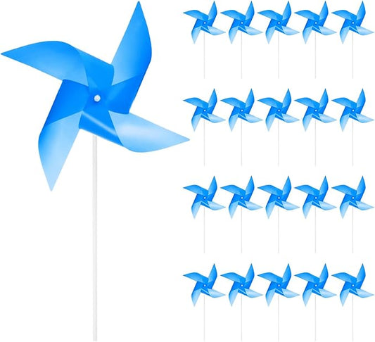 HARFINGTON 50pcs Windmills for The Yard Garden 17" x 11" 4 Leaves Pinwheels Wind Mills Spinners Windproof Waterproof Bird Devices with Stakes for Patio Decor, Dark Blue