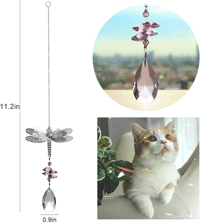 WEISIPU Crystal Suncatcher Prism - Dragonfly Suncatchers for Windows Hanging Rainbow Maker for Windows, Christmas Tree Decor, Gifts (Pink)