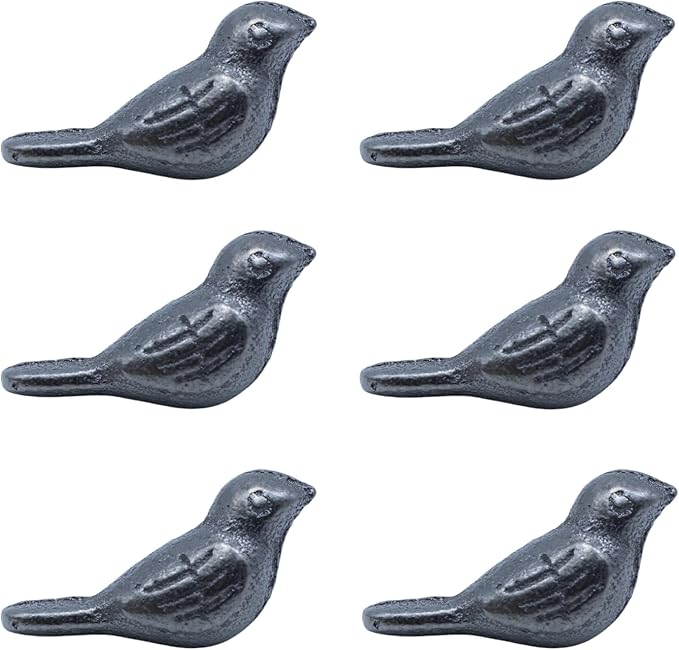 DoubleWood Cast Iron Bird Figurine, 2 Inch Decorative Birds Sculpture, Metal Mini Bird Garden Statue, Farmhouse Decor, Collectible Animal Figurines Outdoor Statues (Set of 6)