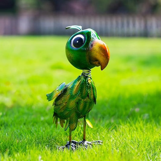 Metal Garden Statues Parrot Outdoor Decor,Green Bird Garden Sculptures Lawn Ornaments,Outdoor Patio Decor Yard Art for Outside