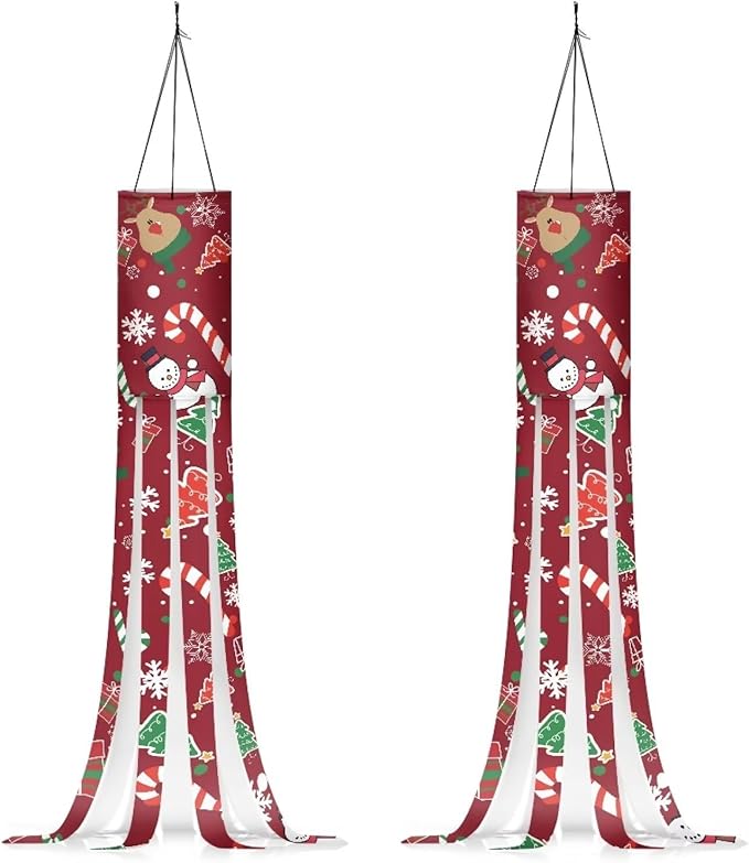 Christmas Elk Tree Snowman Windsock Outdoor Hanging Durable Easy to Assemble Polyester Fabric Front Home Garden Yard Patio Balcony Christmas Decoration (Red)