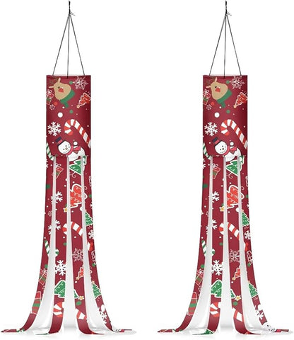 Christmas Elk Tree Snowman Windsock Outdoor Hanging Durable Easy to Assemble Polyester Fabric Front Home Garden Yard Patio Balcony Christmas Decoration (Red)