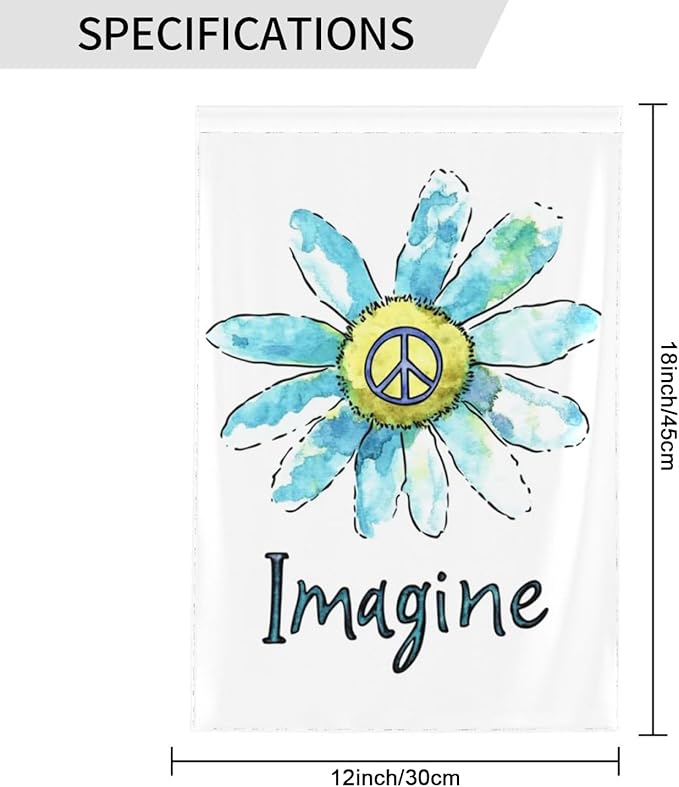 Imagine Flowers Hippie Peace Garden Flags 12×18 Inch Double Sided Decorative Yard Banner Seasonal Flag for Outdoor Outside Decor