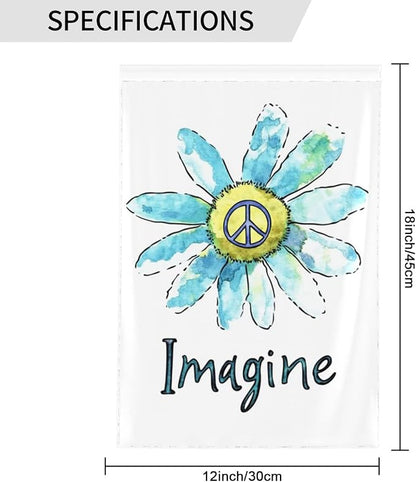 Imagine Flowers Hippie Peace Garden Flags 12×18 Inch Double Sided Decorative Yard Banner Seasonal Flag for Outdoor Outside Decor