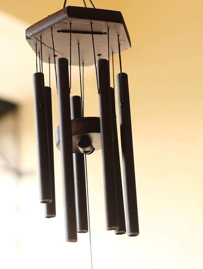 7 Pipe Black Wind Chimes for Home Positive Energy | Metal Windchimes for Balcony Bedroom with Sweet Sound | 18 cm Long