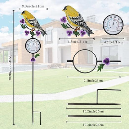Outdoor Thermometer, Hummingbird Outside Thermometer with Garden Stake, 35" Tall No Battery Needed Wall Thermometer for Yard Patio Decor