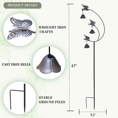 Gardens Metal Butterfly with Bells for Outside Yard Art，Decorative Garden Stakes