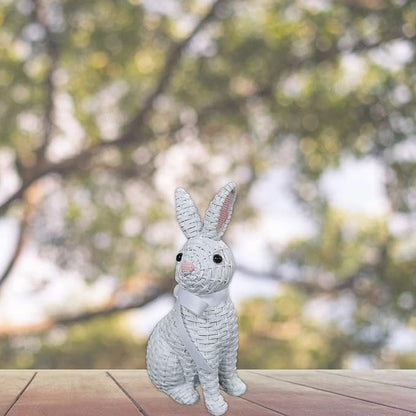 Rattan Rabbit Bow Resin Ornament (8.1in White Seat, Multi Color) for Home Decoration and Easter Gift