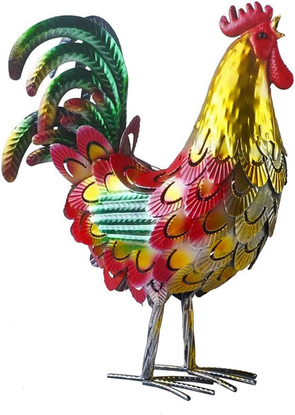 Metal Rooster Statue Garden Chicken Sculpture Decoration Metal Yard Art for Yard Outdoor Indoor Decoration (#F)