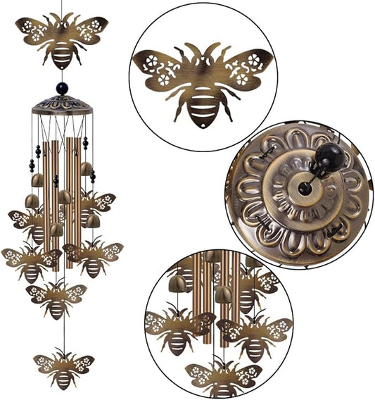 Outdoor Bees Wind Chimes Gifts for Mom - Bronze Memorial Wind Bells, Mobile Sympathy Wind Catcher, Romantic Bee Decor, 7 Bees Windchimes for Home, Balcony, Tree, Garden Festival Hanging Decoration